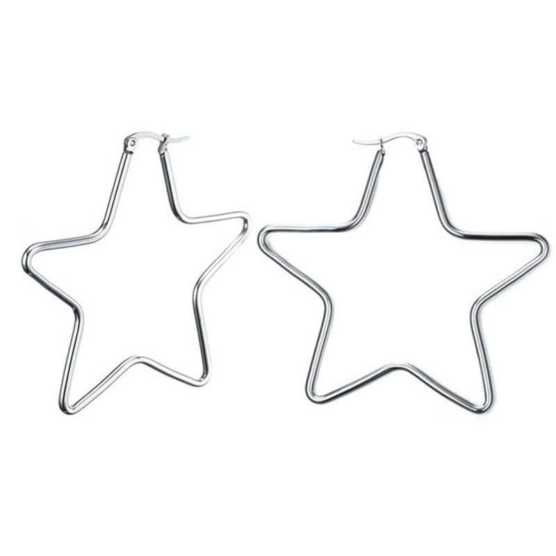 MengPa Hoop Earrings for Women Black Gold Plated Loops Drop Earring Fashion Jewelry (Star-Silver-56mm) G3333S - Image 1